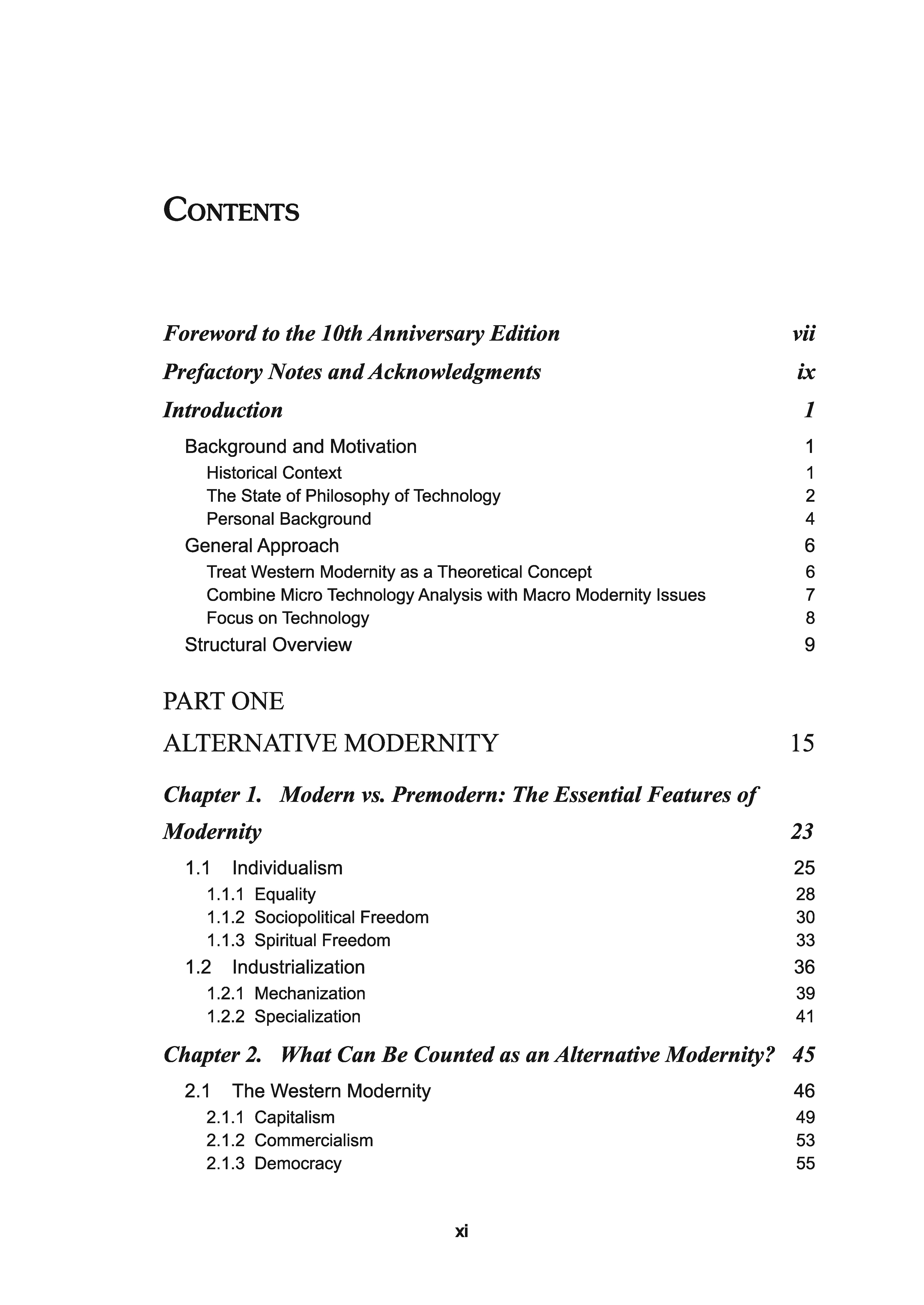 Technology in an Alternative Modernity — contents page